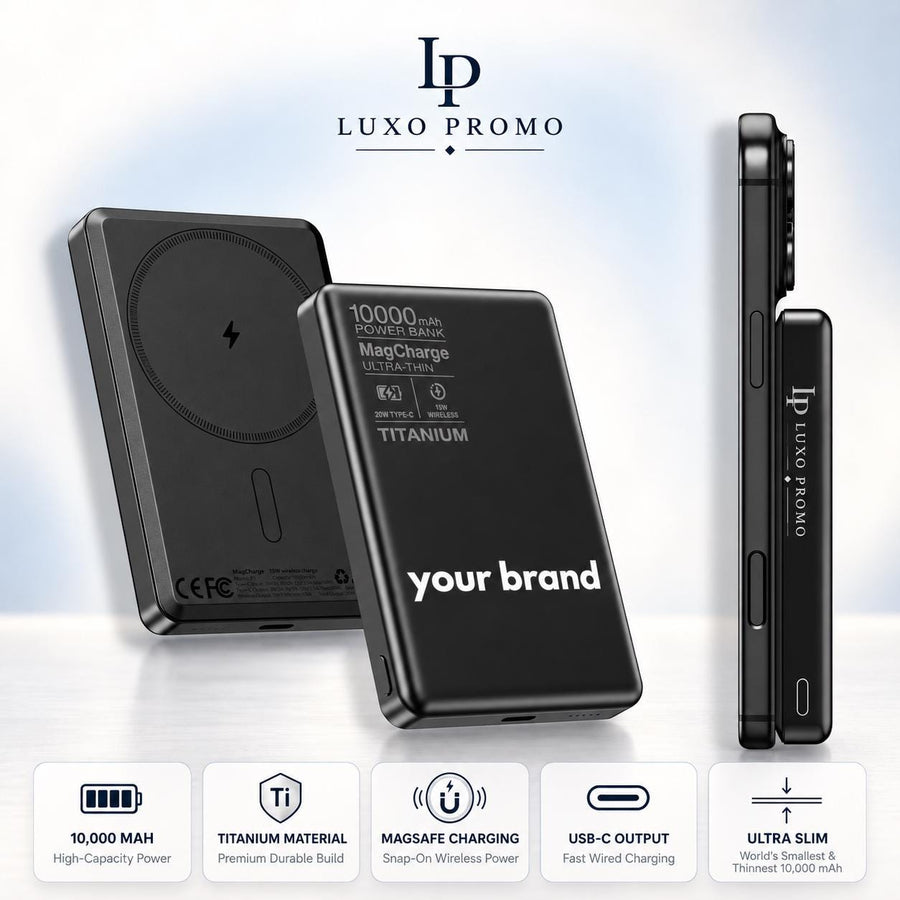 Personalized Titanium MagSafe Power Bank, Custom Logo Charger, Corporate Gift, Bulk Branded 10000mAh Charger