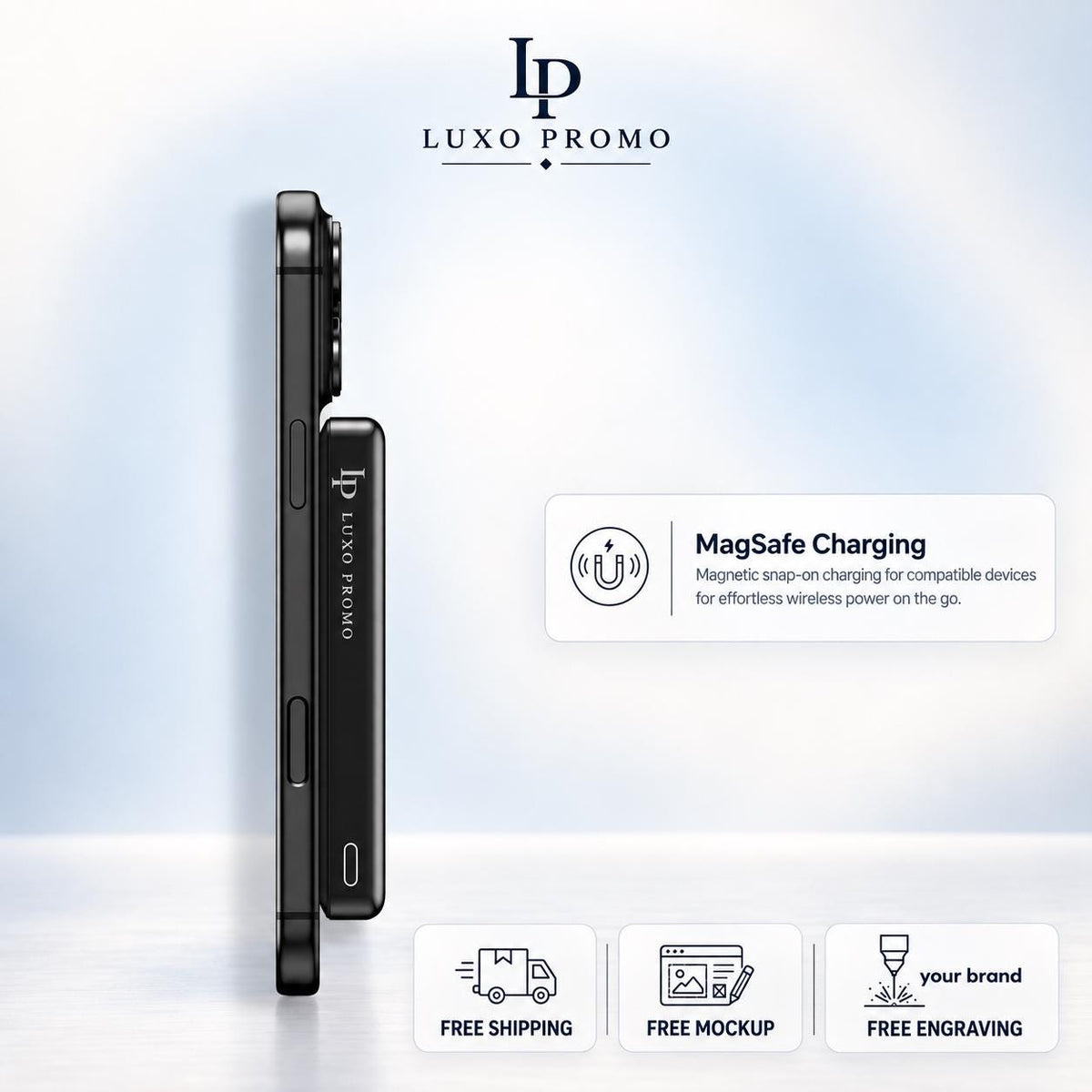 Personalized Titanium MagSafe Power Bank, Custom Logo Charger, Corporate Gift, Bulk Branded 10000mAh Charger