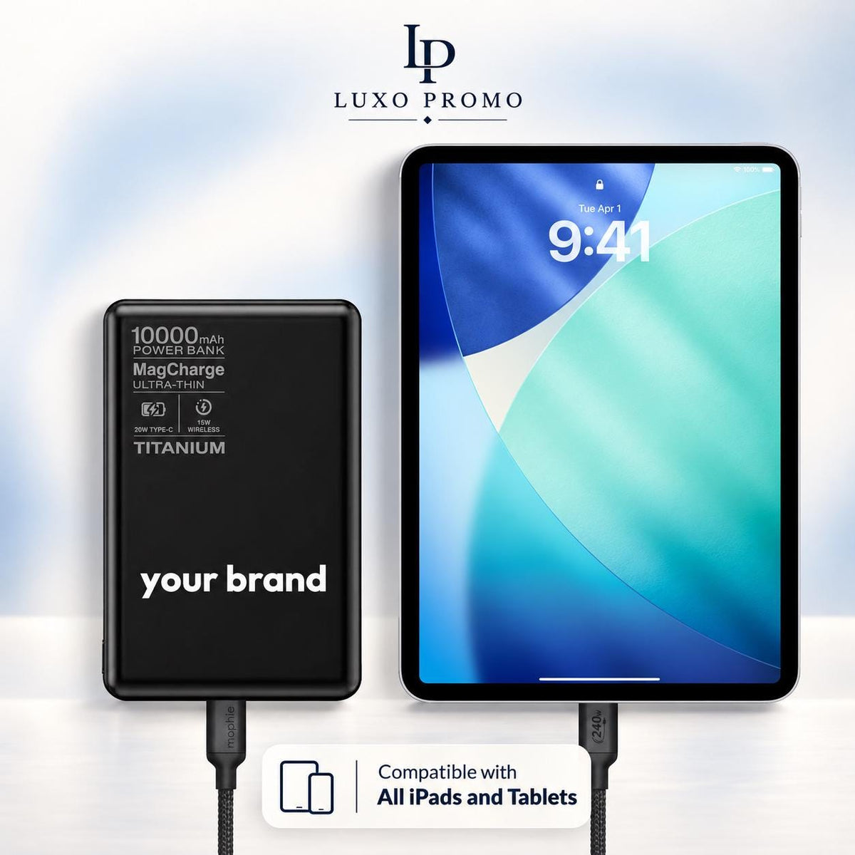 Personalized Titanium MagSafe Power Bank, Custom Logo Charger, Corporate Gift, Bulk Branded 10000mAh Charger
