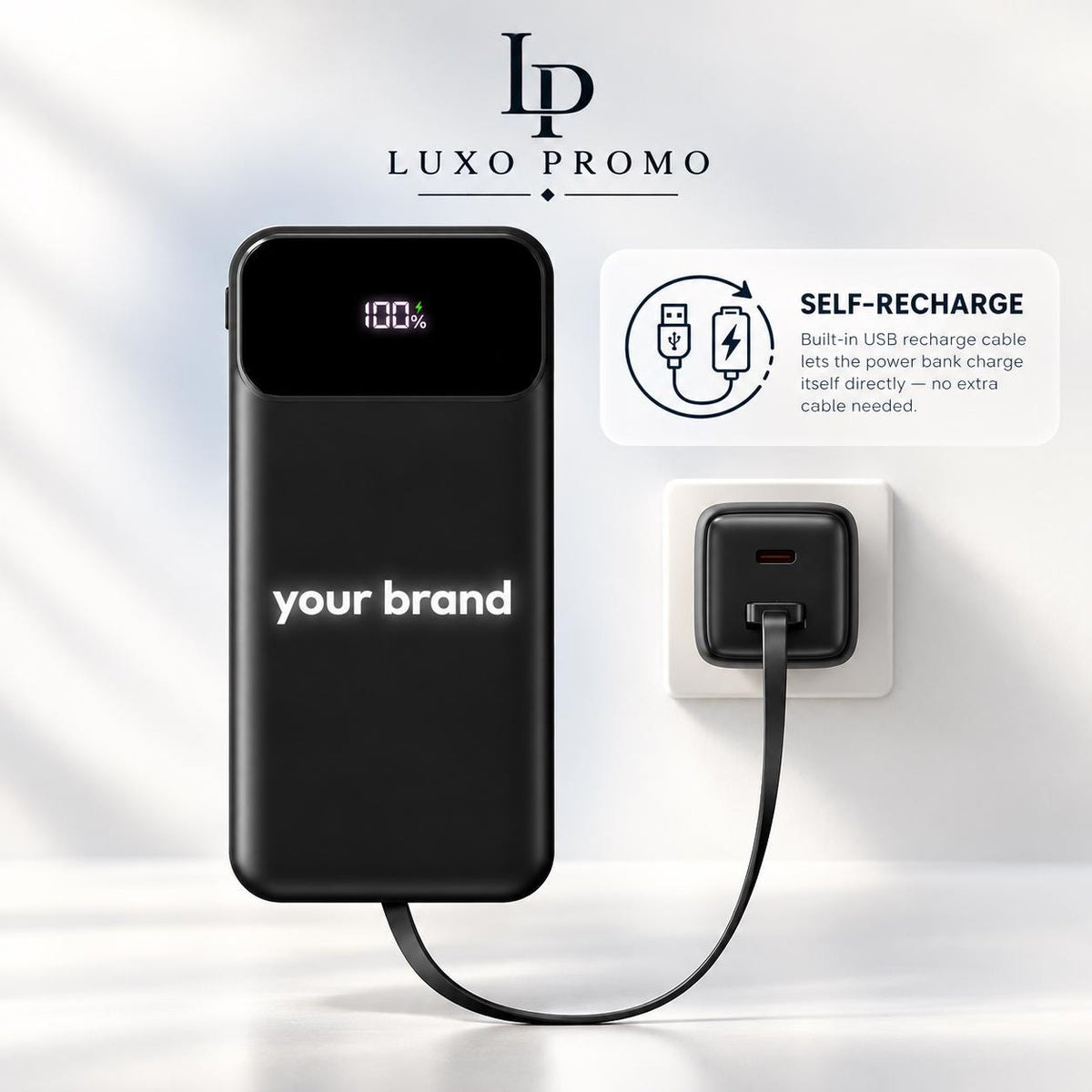 Personalized Light-Up Power Bank with Built-In Cables, Custom Logo Charger, Corporate Gift, Branded 10000mAh Charger