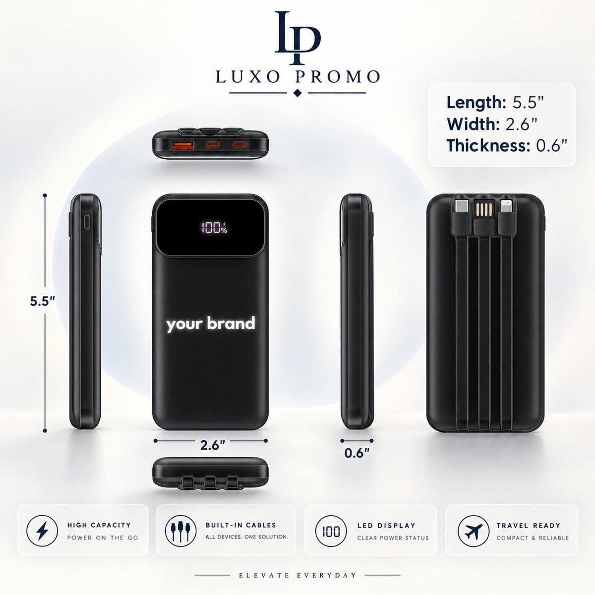 Personalized Light-Up Power Bank with Built-In Cables, Custom Logo Charger, Corporate Gift, Branded 10000mAh Charger