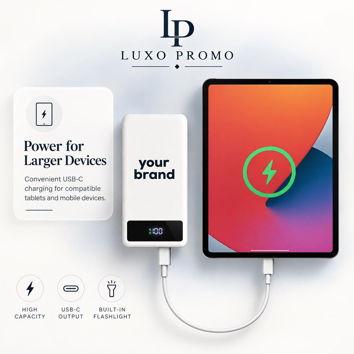 Personalized Flashlight Power Bank, Custom Logo Portable Charger, Corporate Gift, Branded 10000mAh USB-C Fast Charger