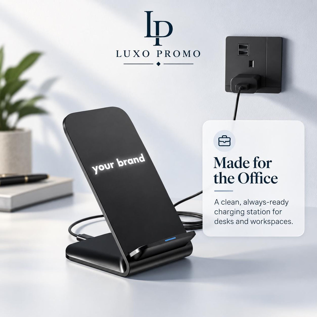 Personalized Light Up Wireless Charger Stand, Custom Logo Phone Dock, Corporate Gift, Branded 10W Qi Charging Station