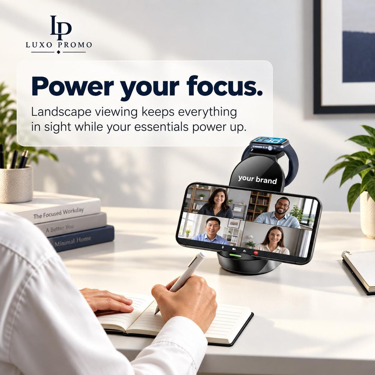 Personalized 3-in-1 Wireless Charging Station, Custom Logo MagSafe Dock, Phone Watch Earbuds Charger, Corporate Gift