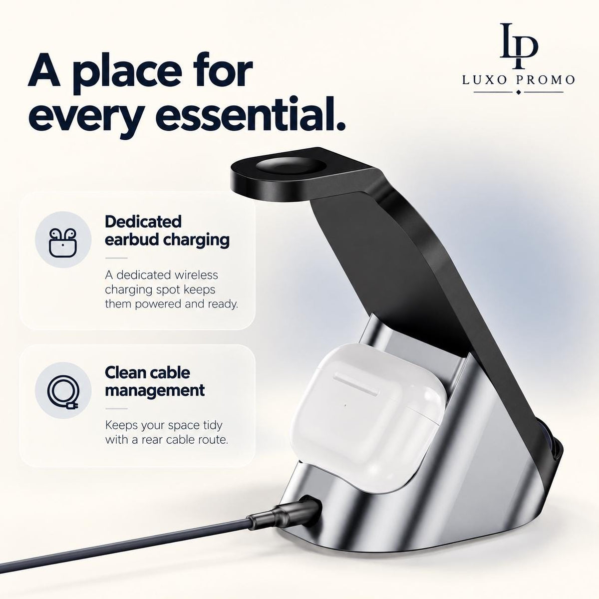 Personalized 3-in-1 Wireless Charging Station, Custom Logo MagSafe Dock, Phone Watch Earbuds Charger, Corporate Gift
