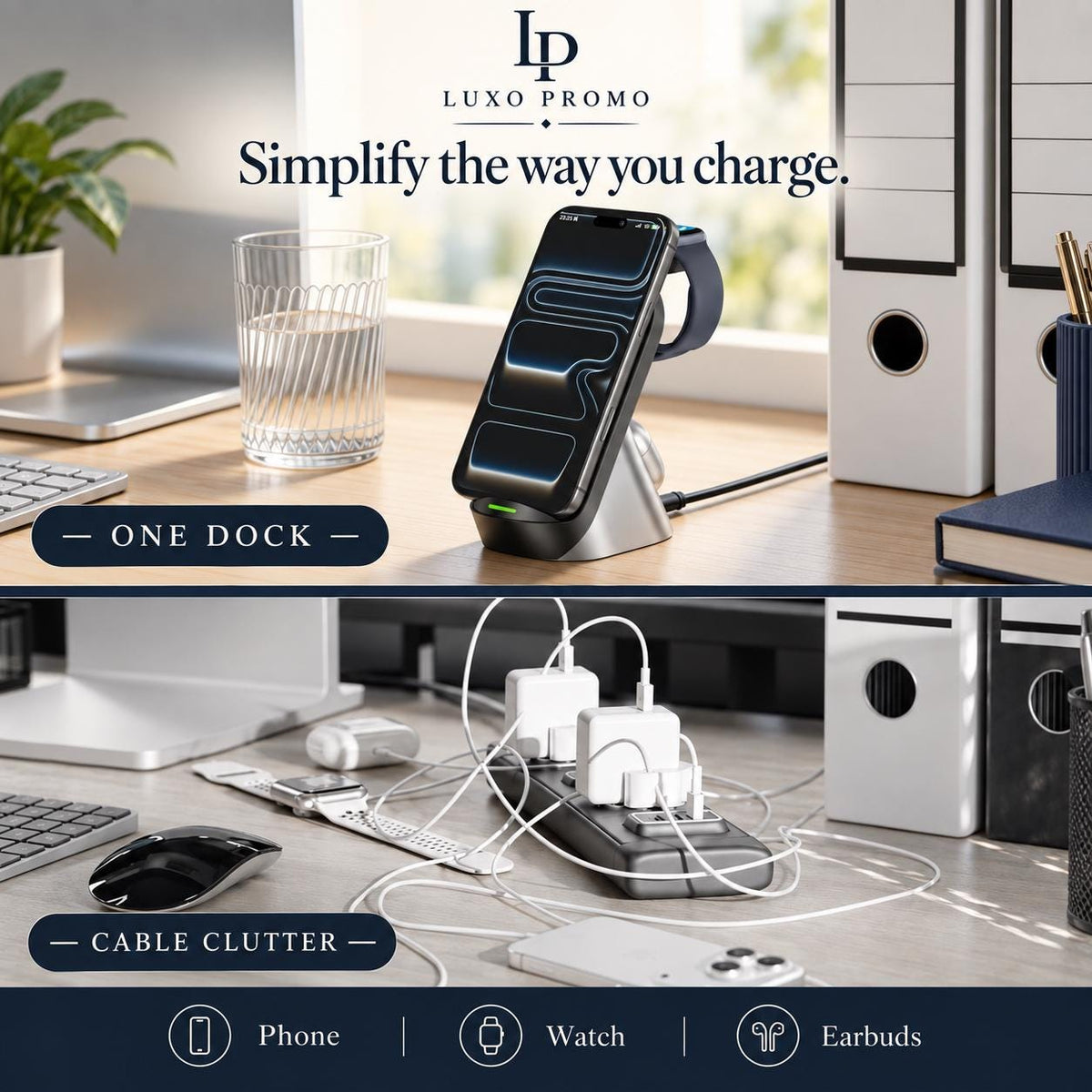Personalized 3-in-1 Wireless Charging Station, Custom Logo MagSafe Dock, Phone Watch Earbuds Charger, Corporate Gift