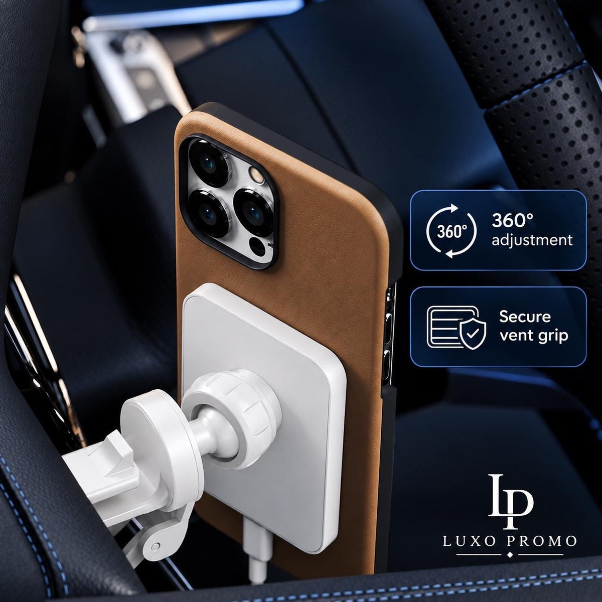 Personalized 15W MagSafe Car Charger, Custom Logo Magnetic Vent Phone Mount, Branded Corporate Gift