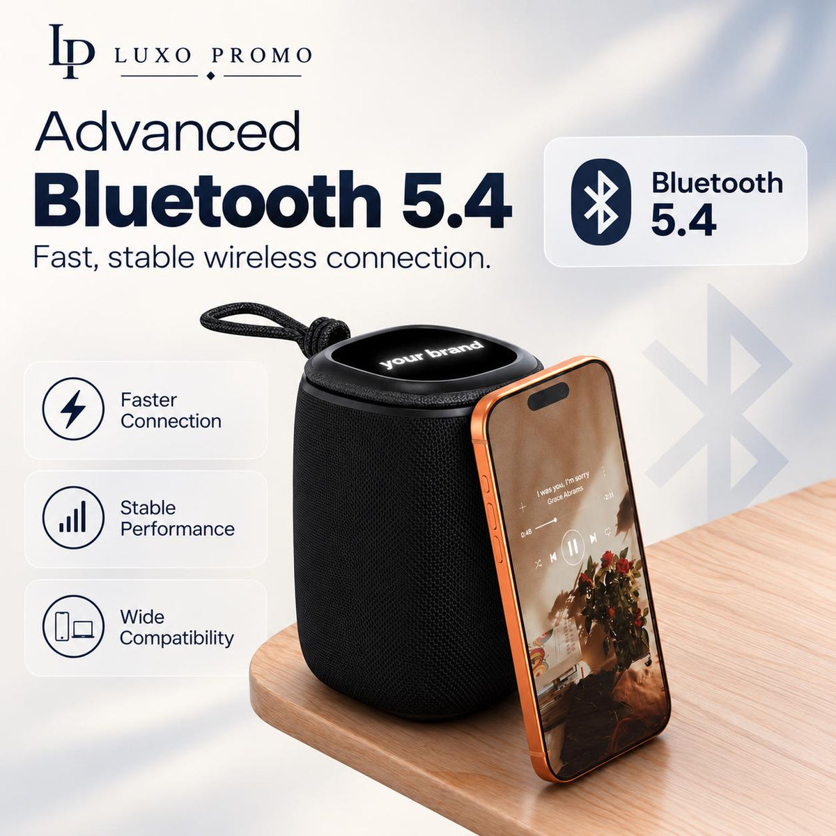 Personalized Light-Up Bluetooth Speaker, Custom Logo Wireless SoundBox, Portable TWS Corporate Gift for Employees