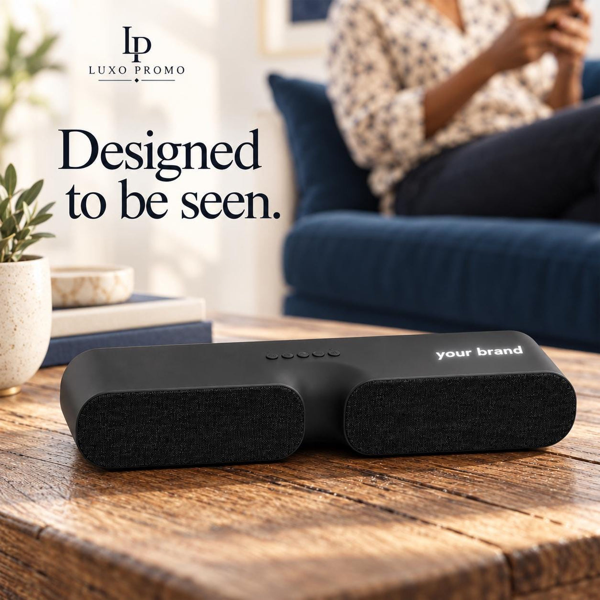 Personalized Light-Up Soundbar, Custom Logo 20W Bluetooth Speaker with HDMI USB-C SD Card, Corporate Employee Gift