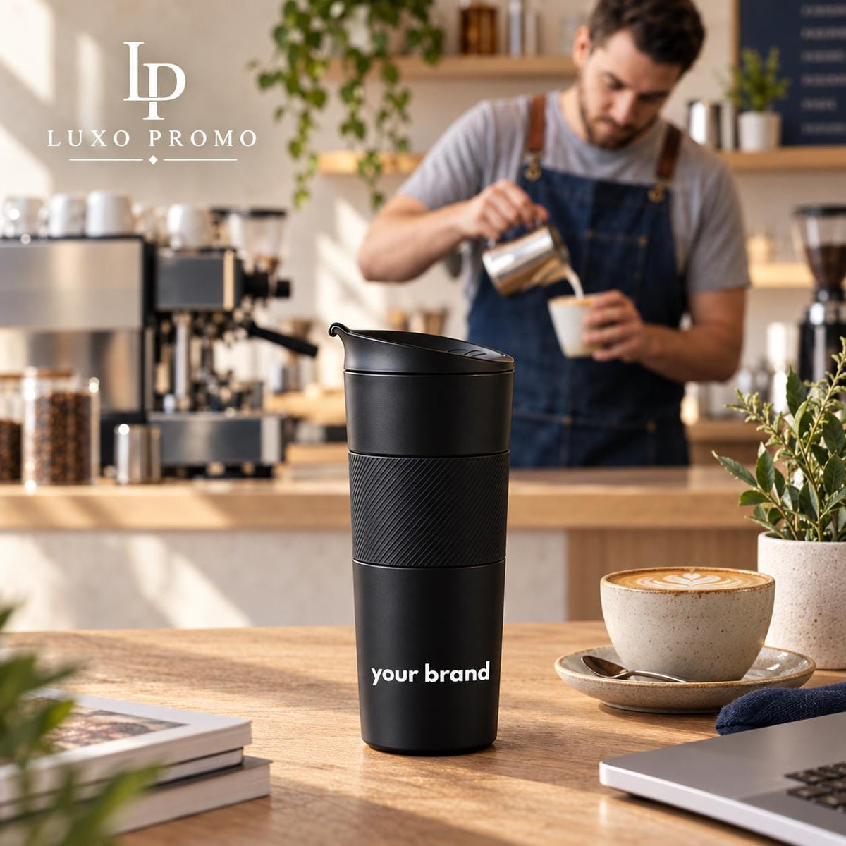 Personalized 18oz Travel Tumbler, Custom Logo Insulated Coffee Cup, Engraved Corporate Employee Client Gift
