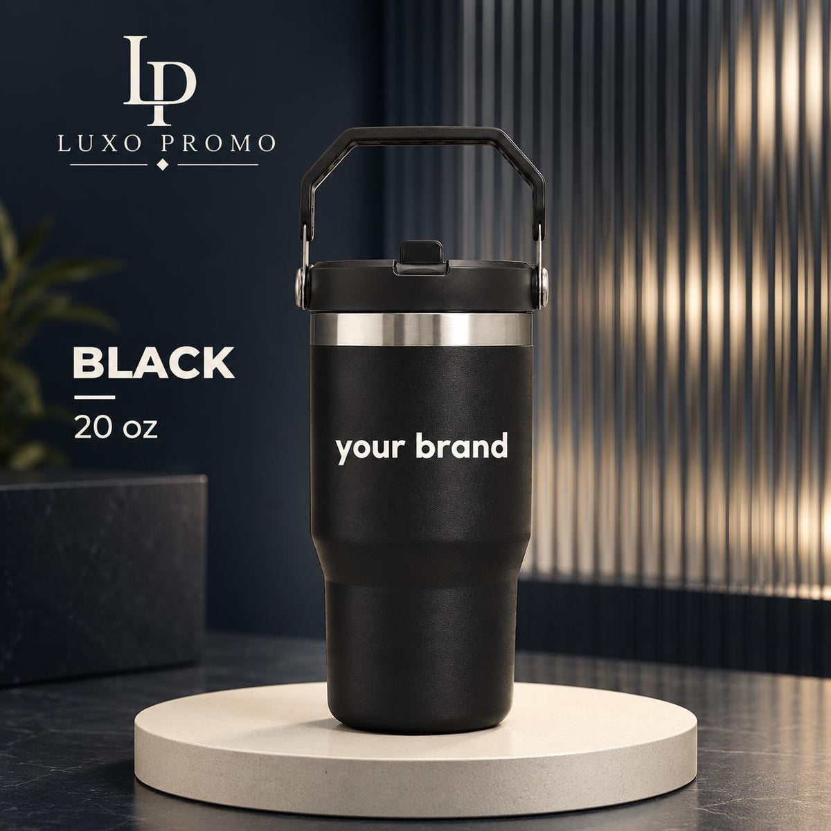 Personalized 20oz Tumbler with Handle, Custom Logo Insulated Travel Cup, Corporate Employee Client Gift