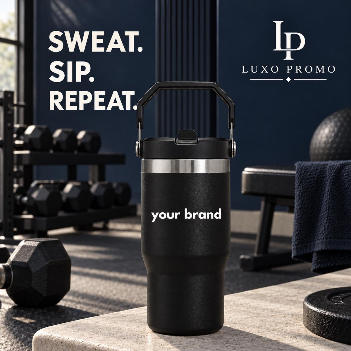 Personalized 20oz Tumbler with Handle, Custom Logo Insulated Travel Cup, Corporate Employee Client Gift
