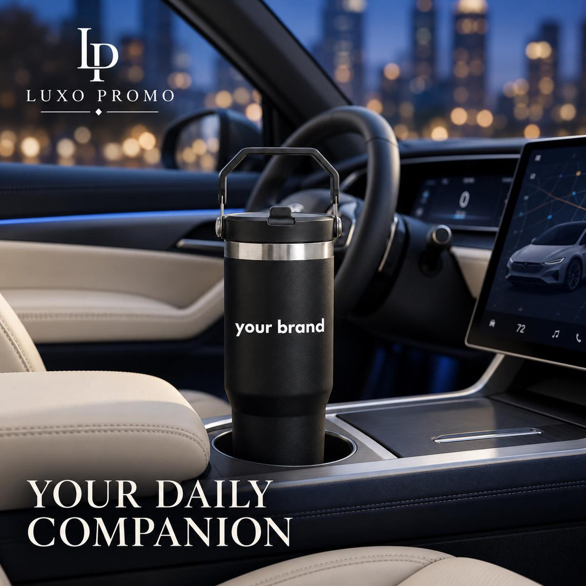 Personalized 20oz Tumbler with Handle, Custom Logo Insulated Travel Cup, Corporate Employee Client Gift