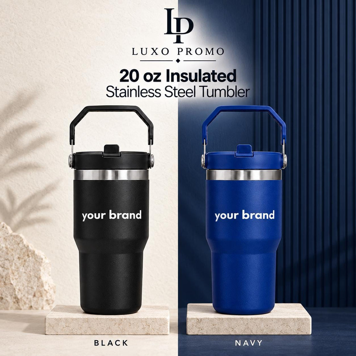 Personalized 20oz Tumbler with Handle, Custom Logo Insulated Travel Cup, Corporate Employee Client Gift