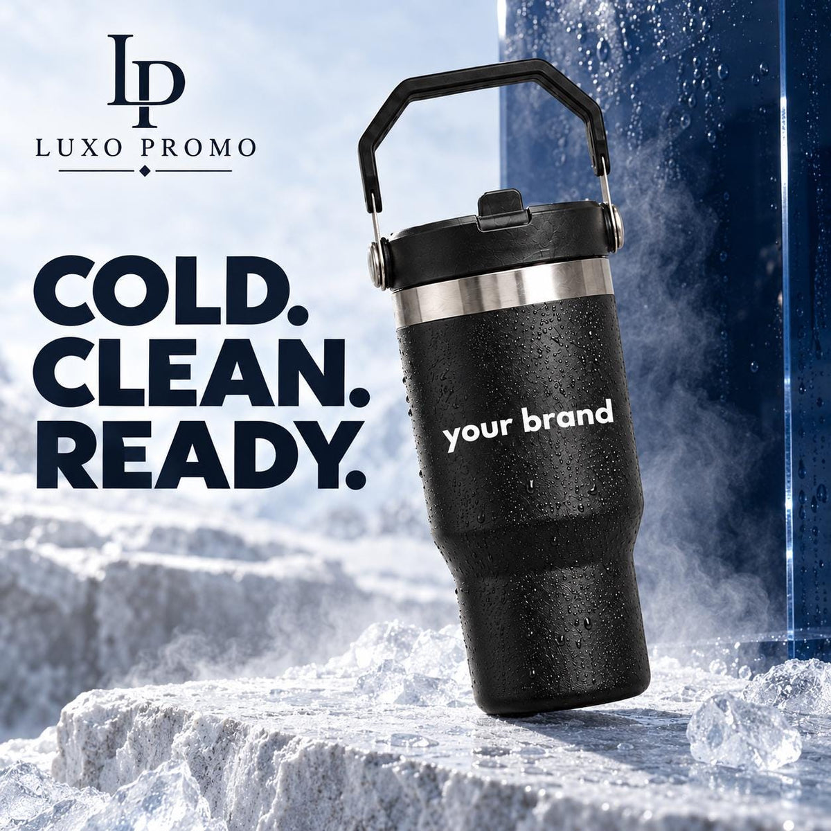 Personalized 20oz Tumbler with Handle, Custom Logo Insulated Travel Cup, Corporate Employee Client Gift