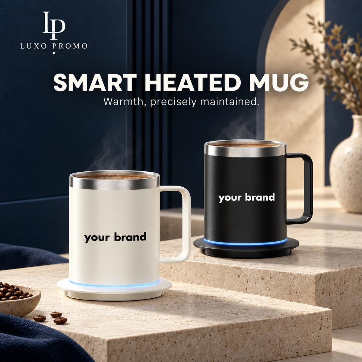 Personalized Smart Heated Mug, Custom Logo Temperature Control Coffee Cup, Corporate Employee Client Executive Gift