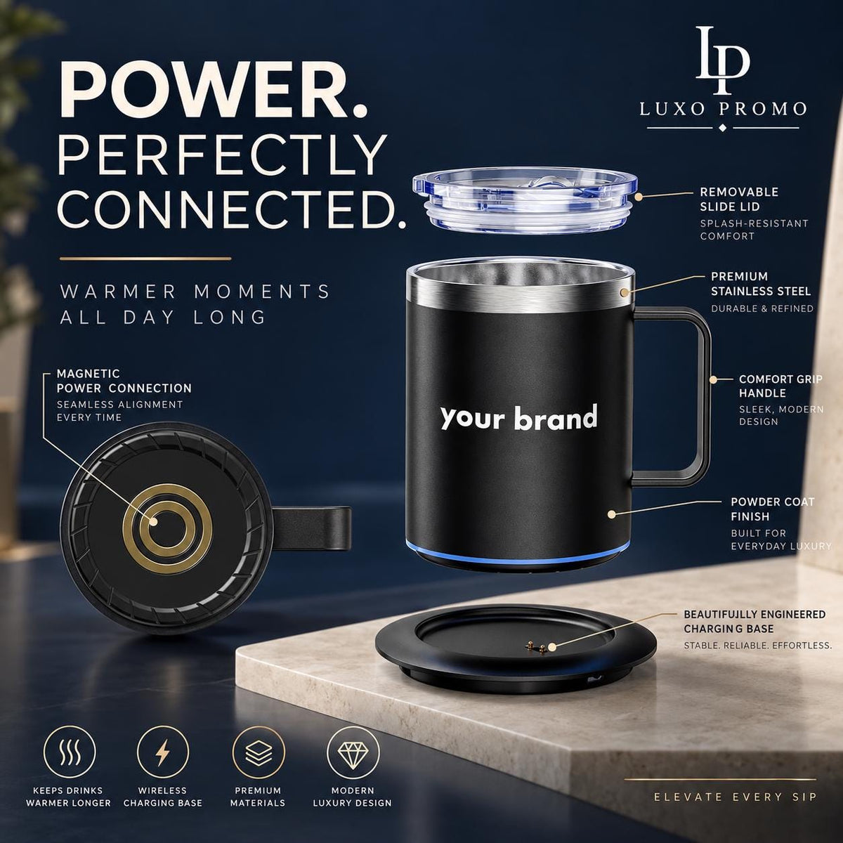 Personalized Smart Heated Mug, Custom Logo Temperature Control Coffee Cup, Corporate Employee Client Executive Gift
