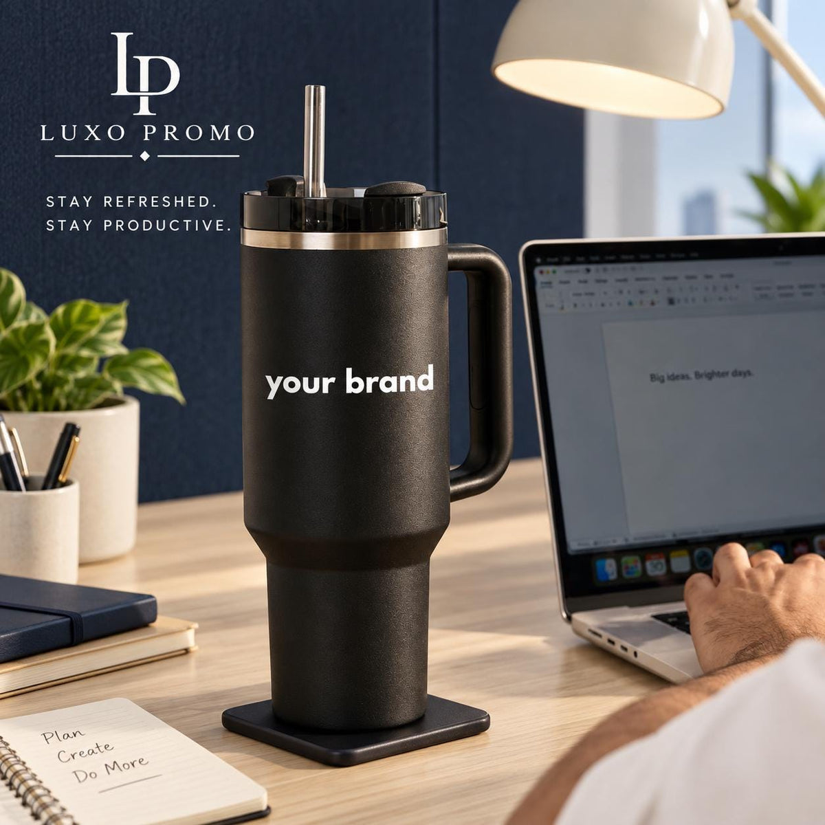 Personalized 30oz Tumbler with Handle, Custom Logo Insulated Travel Cup, Corporate Employee Client Gift