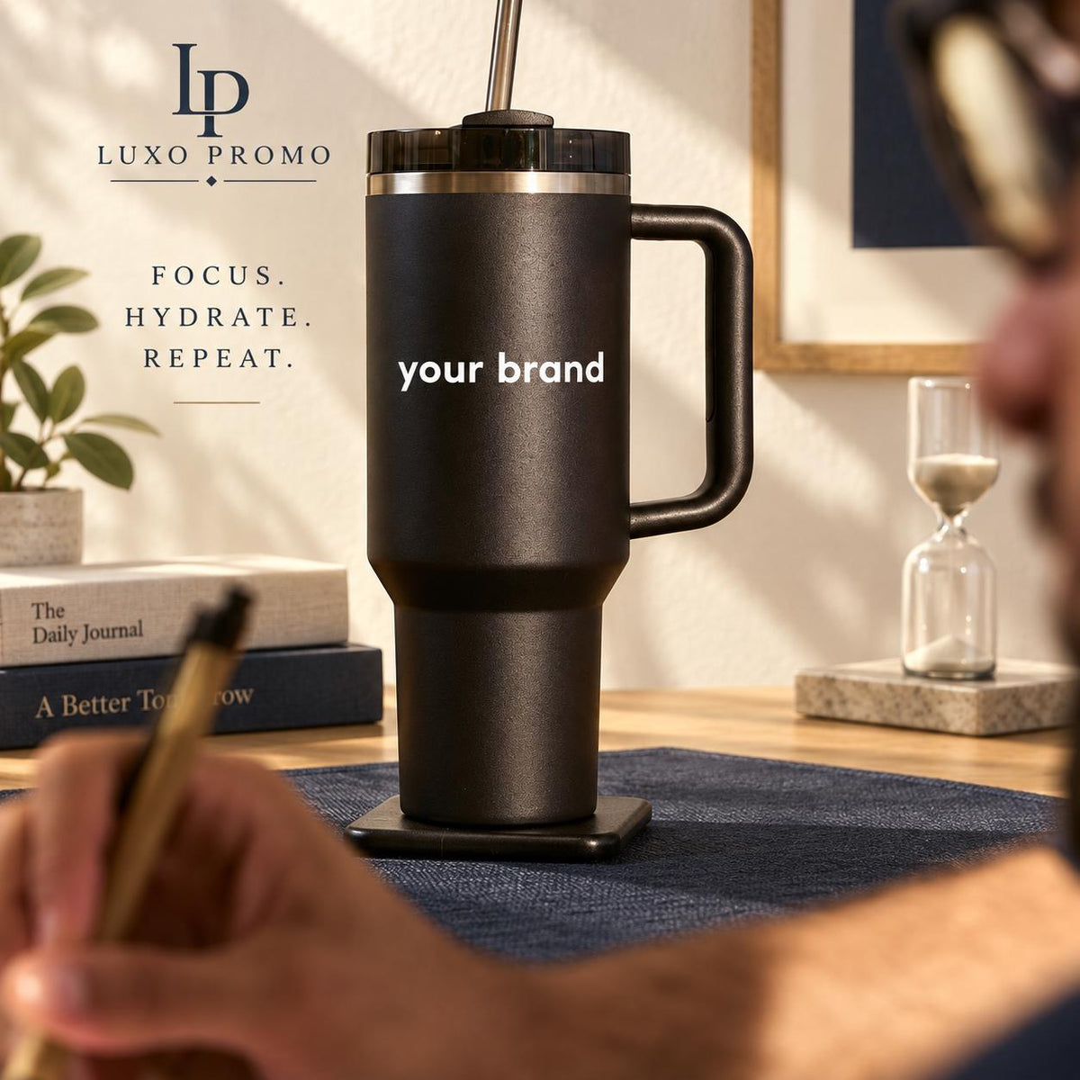 Personalized 30oz Tumbler with Handle, Custom Logo Insulated Travel Cup, Corporate Employee Client Gift