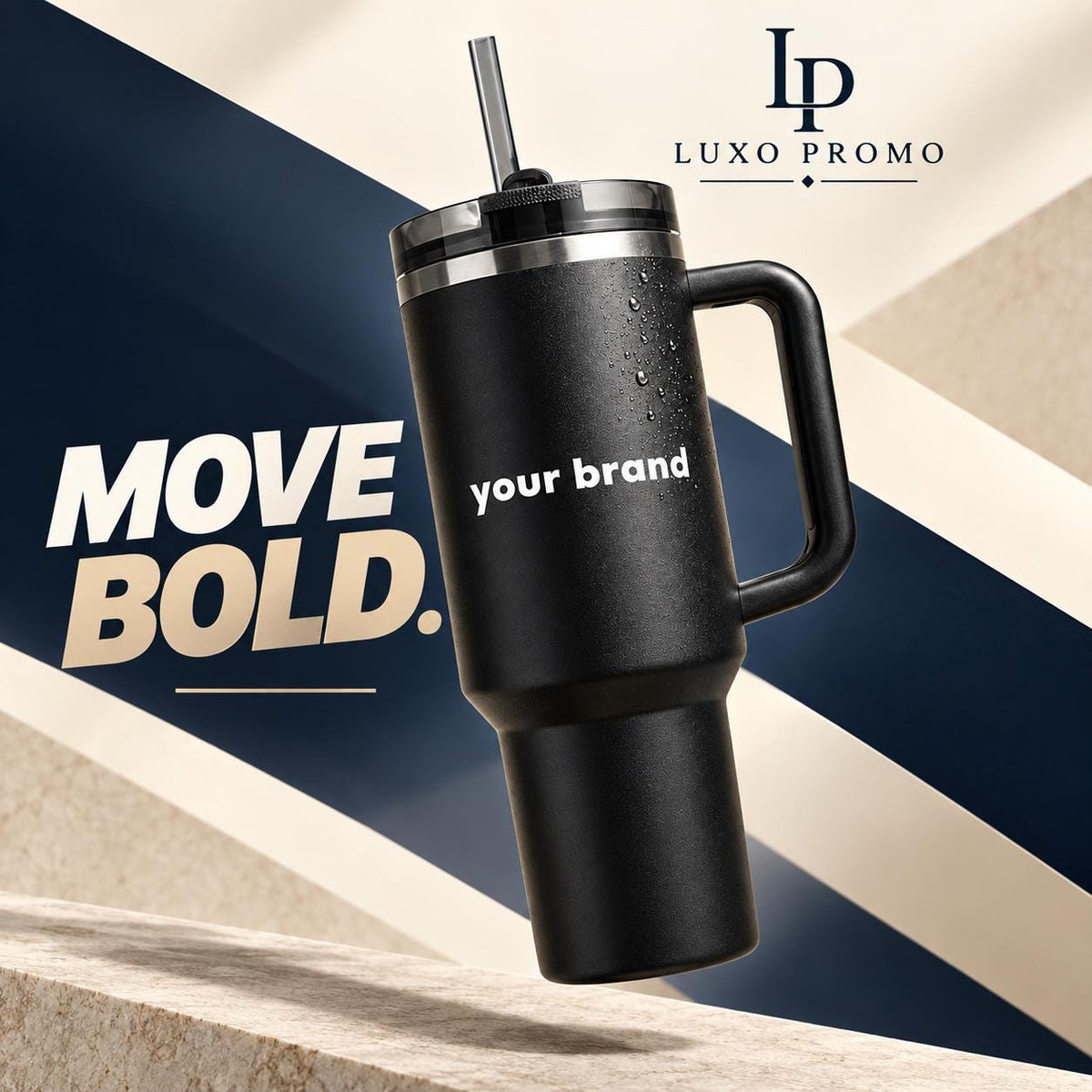 Personalized 30oz Tumbler with Handle, Custom Logo Insulated Travel Cup, Corporate Employee Client Gift