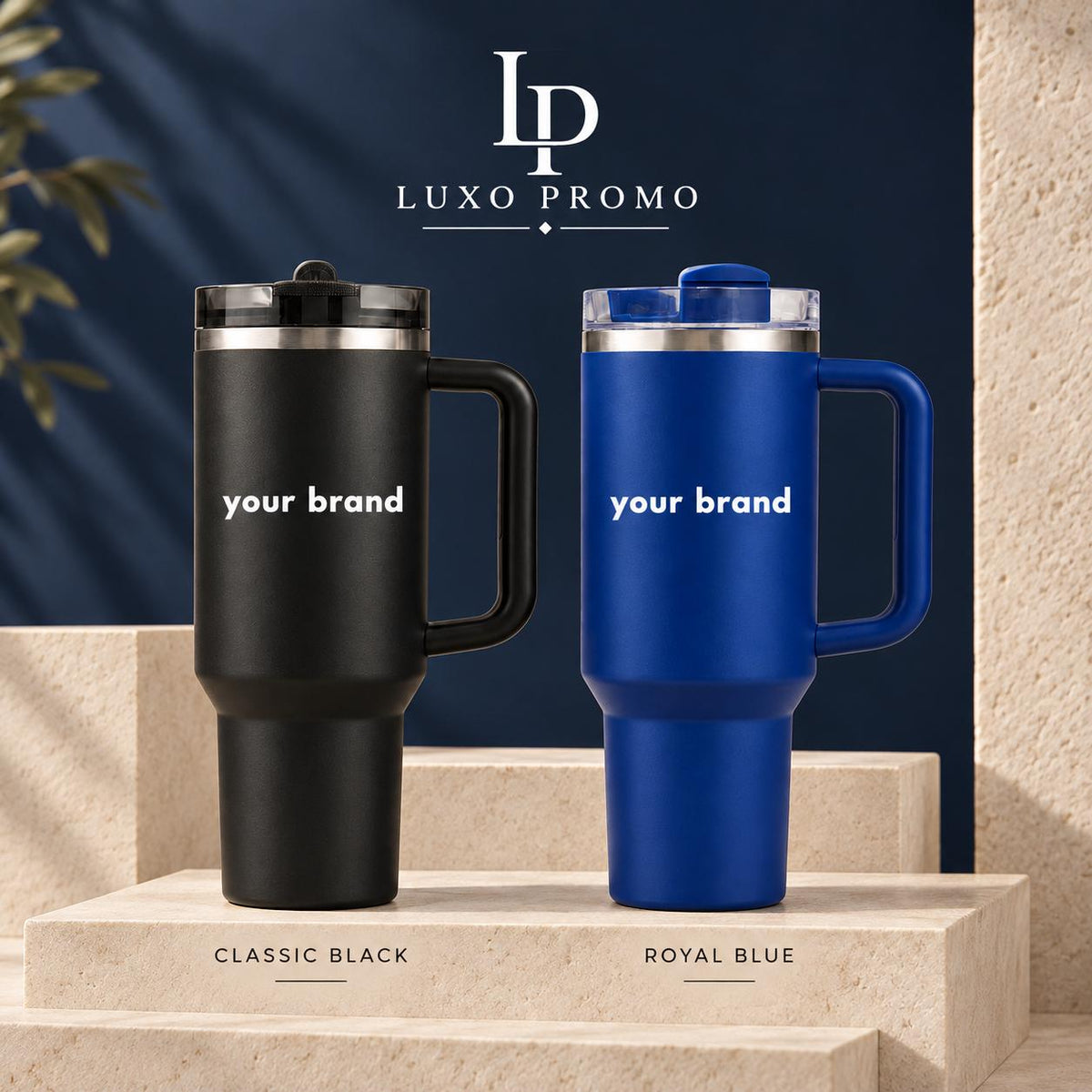 Personalized 30oz Tumbler with Handle, Custom Logo Insulated Travel Cup, Corporate Employee Client Gift