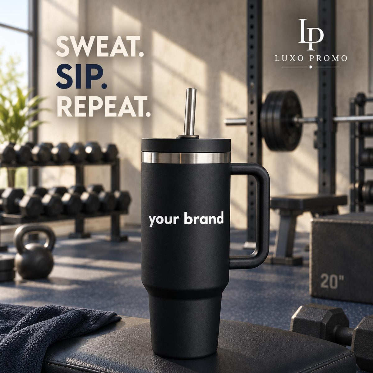Personalized 30oz Tumbler with Handle, Custom Logo Insulated Travel Cup, Corporate Employee Client Gift