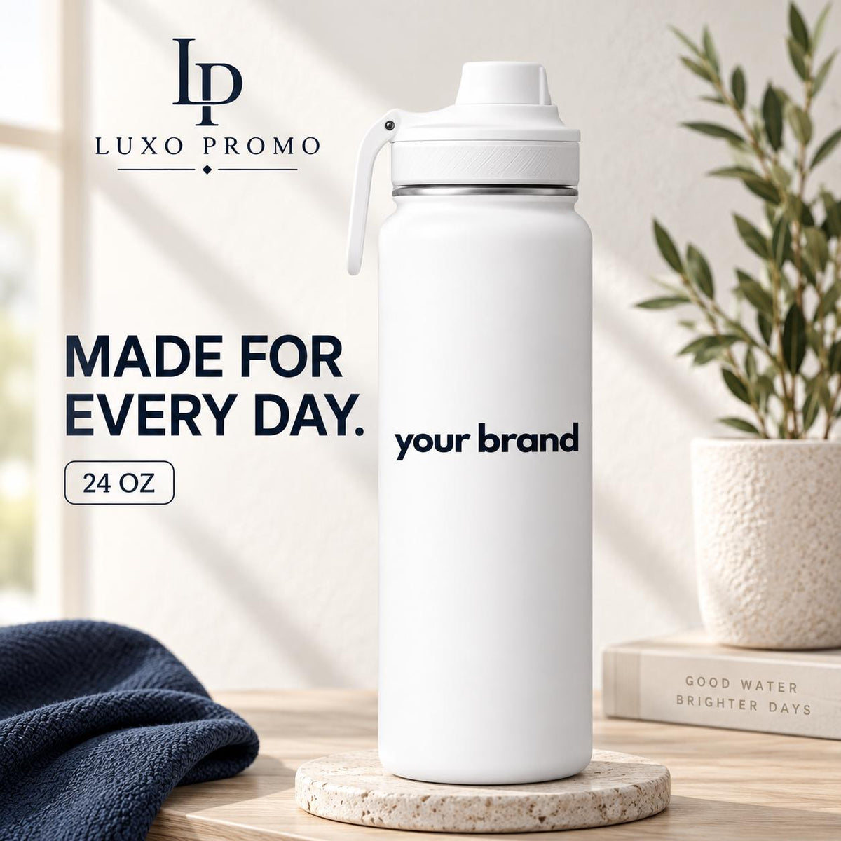 Personalized 24oz Double Wall Water Bottle, Custom Logo Insulated Thermos, Corporate Employee Client Gift