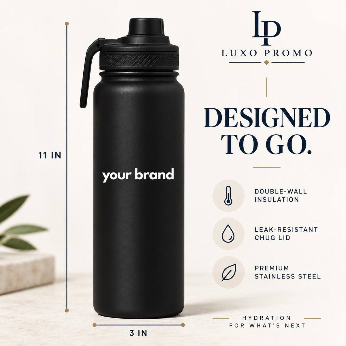 Personalized 24oz Double Wall Water Bottle, Custom Logo Insulated Thermos, Corporate Employee Client Gift