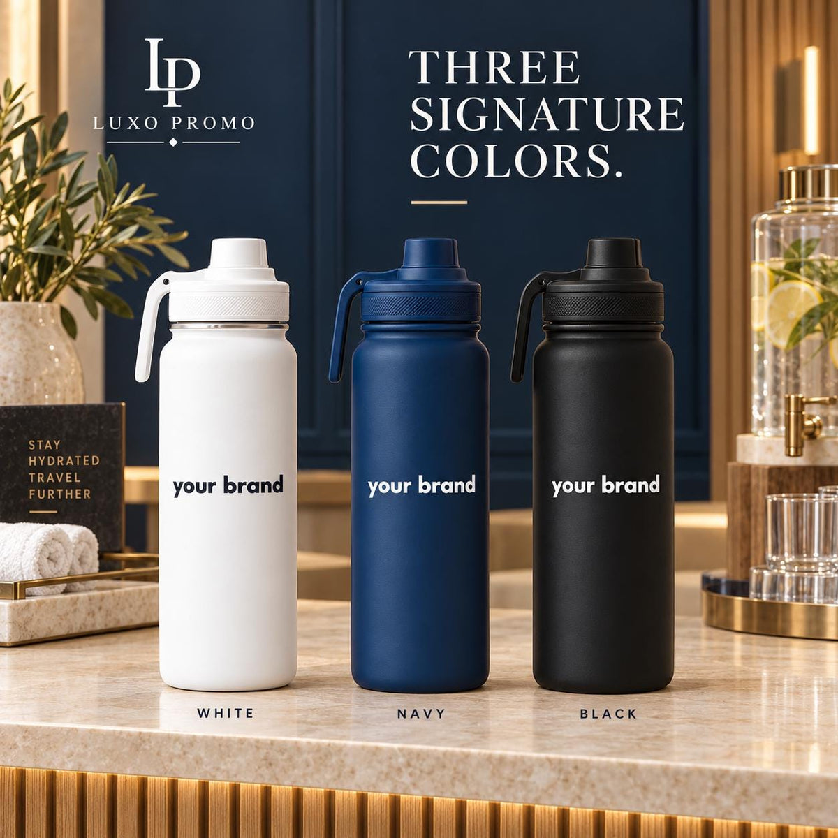 Personalized 24oz Double Wall Water Bottle, Custom Logo Insulated Thermos, Corporate Employee Client Gift