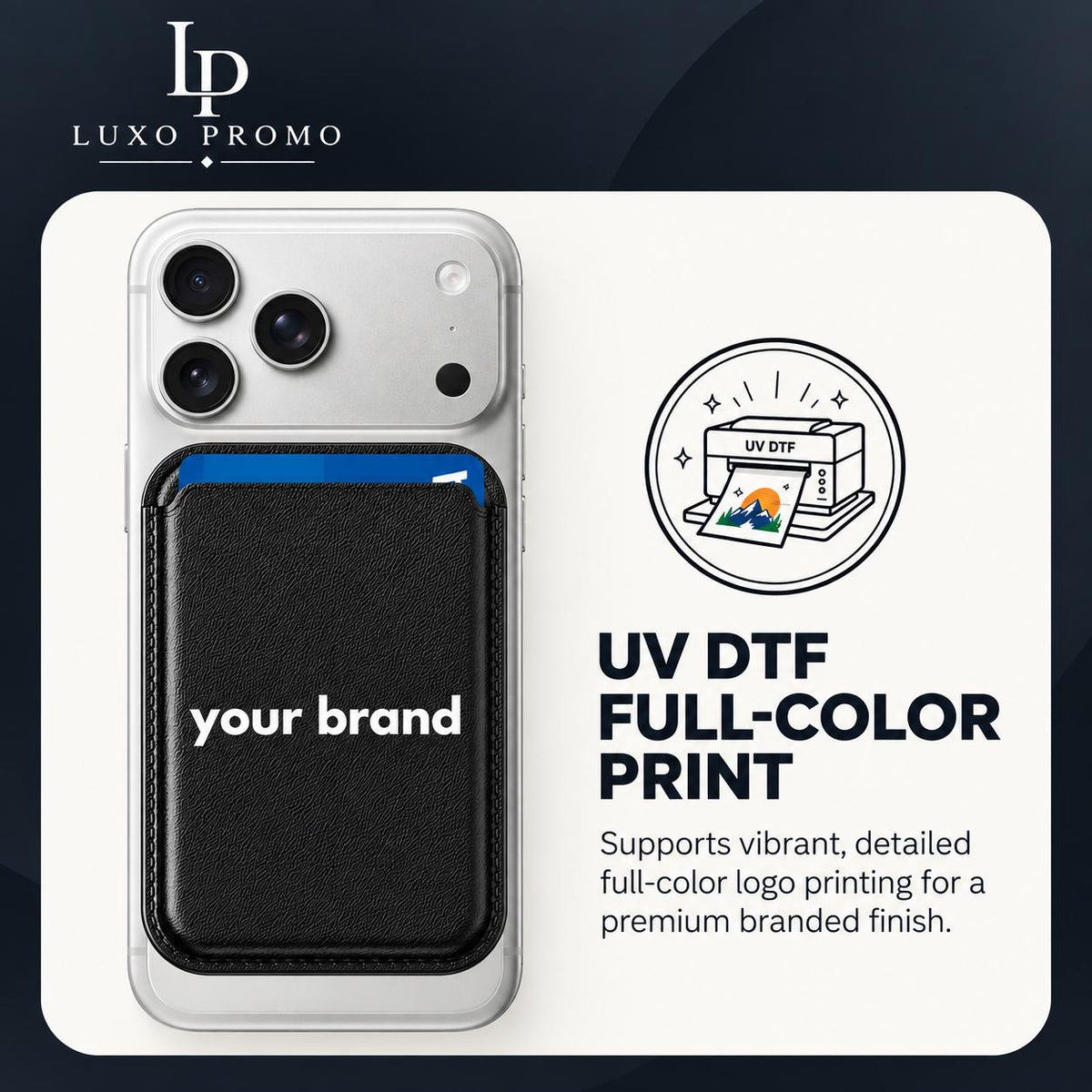 Personalized MagSafe Wallet, Custom Full Color Logo Vegan Leather Phone Card Holder, Branded Corporate Employee Gift