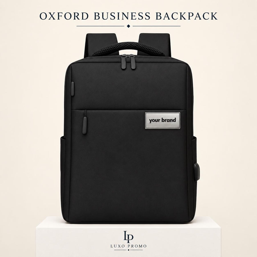 Personalized Oxford Laptop Backpack, Custom Metal Logo Business Bag, Corporate Employee Gift, Branded Onboarding Travel Backpack