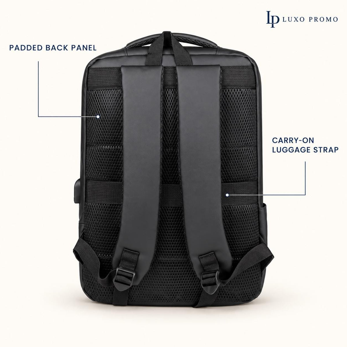 Personalized Oxford Laptop Backpack, Custom Logo USB Business Bag, Branded Corporate Employee Gift, Black or Navy Travel Backpack