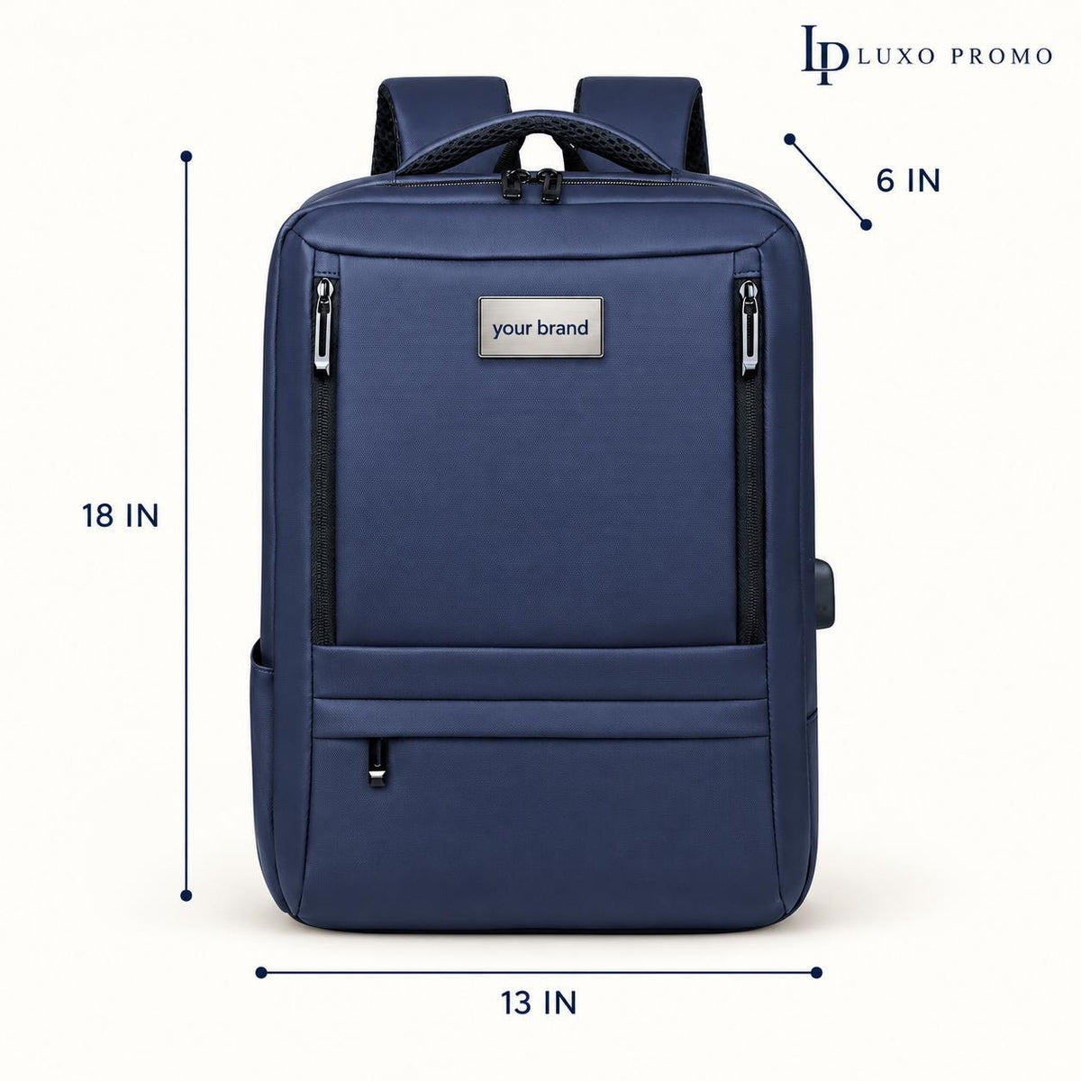 Personalized Oxford Laptop Backpack, Custom Logo USB Business Bag, Branded Corporate Employee Gift, Black or Navy Travel Backpack