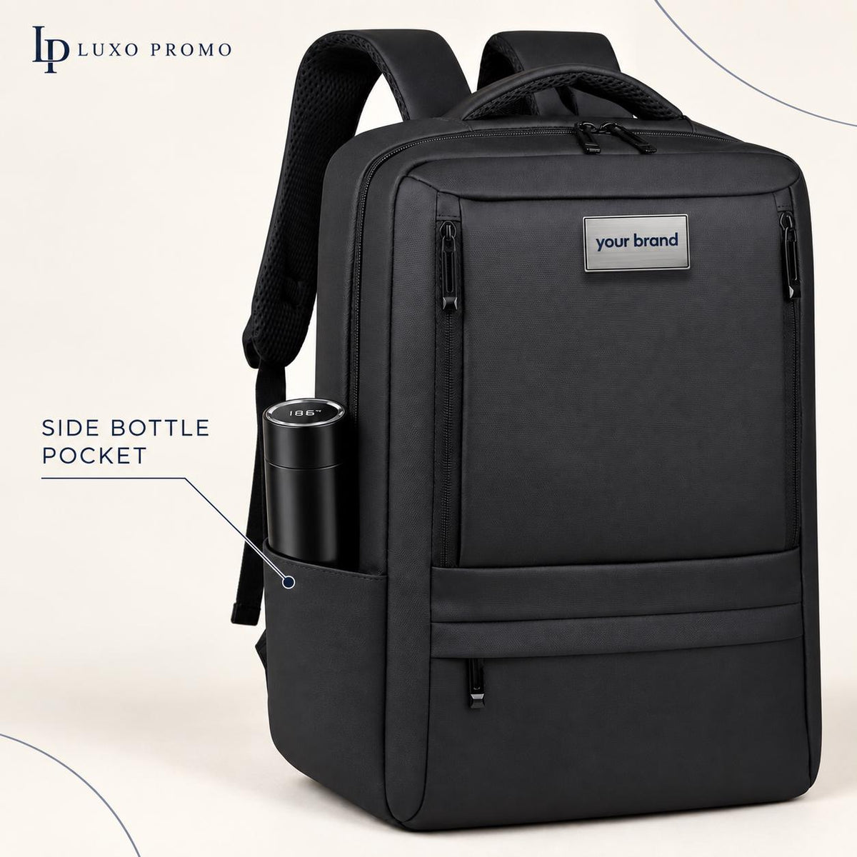 Personalized Oxford Laptop Backpack, Custom Logo USB Business Bag, Branded Corporate Employee Gift, Black or Navy Travel Backpack