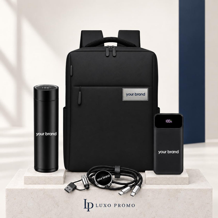Personalized Backpack Gift Set, Custom Logo Smart Thermos and Power Bank, Branded Employee Welcome Kit, Corporate Onboarding Gift