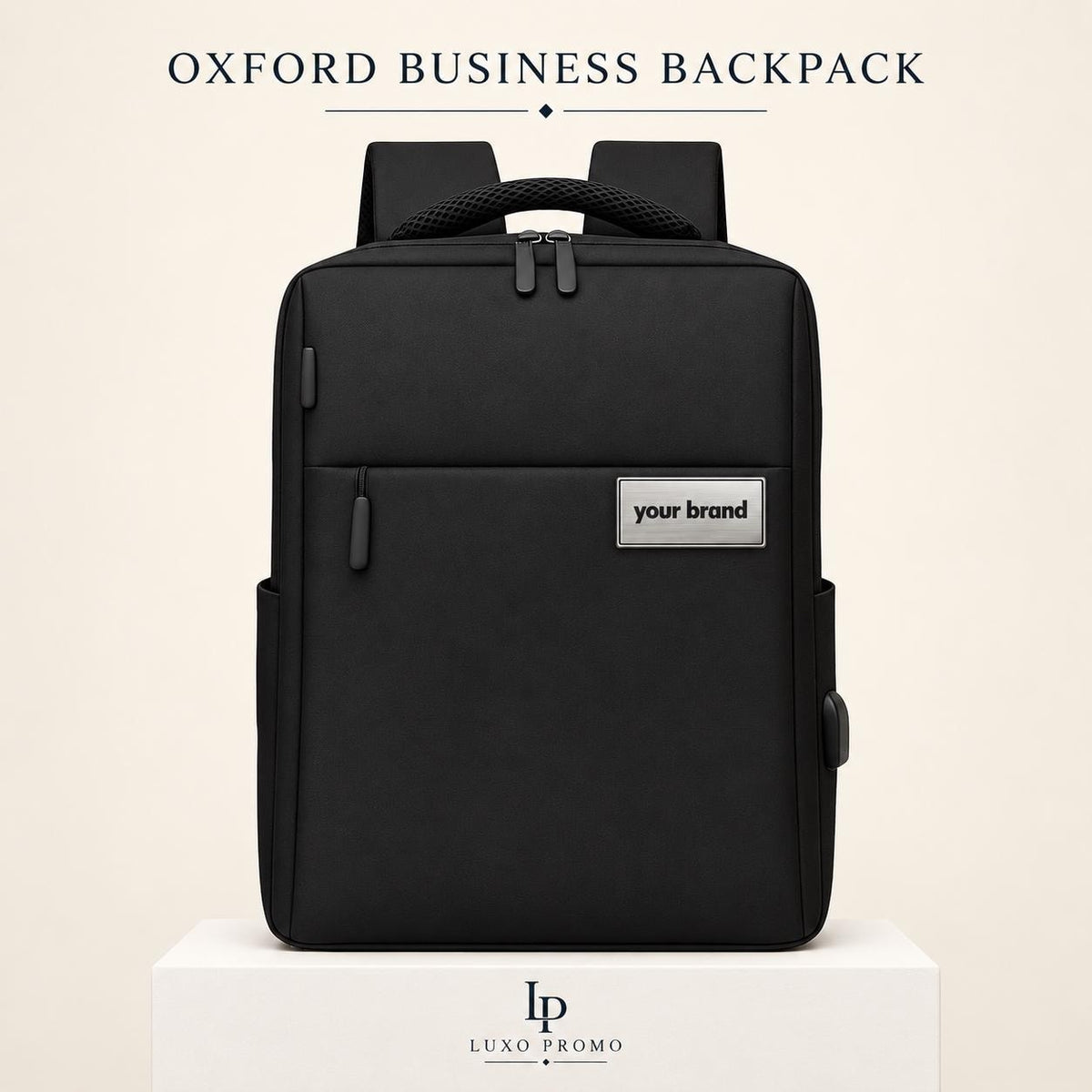 Personalized Backpack Gift Set, Custom Logo 24oz Bottle and Light-Up Power Bank, Branded Employee Welcome Kit, Corporate Travel Gift