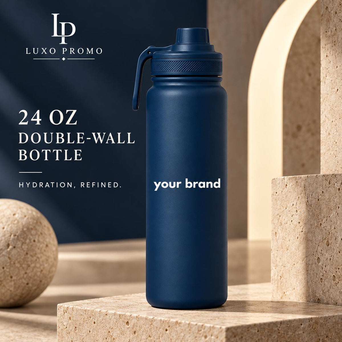 Personalized Backpack Gift Set, Custom Logo 24oz Bottle and Light-Up Power Bank, Branded Employee Welcome Kit, Corporate Travel Gift
