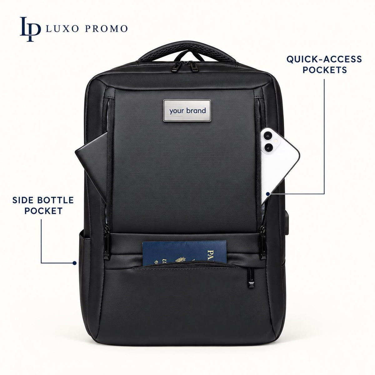 Personalized Backpack Gift Set, Custom Logo Smart Thermos, Power Bank, MagSafe Wallet and Charging Cable, Branded Employee Welcome Kit