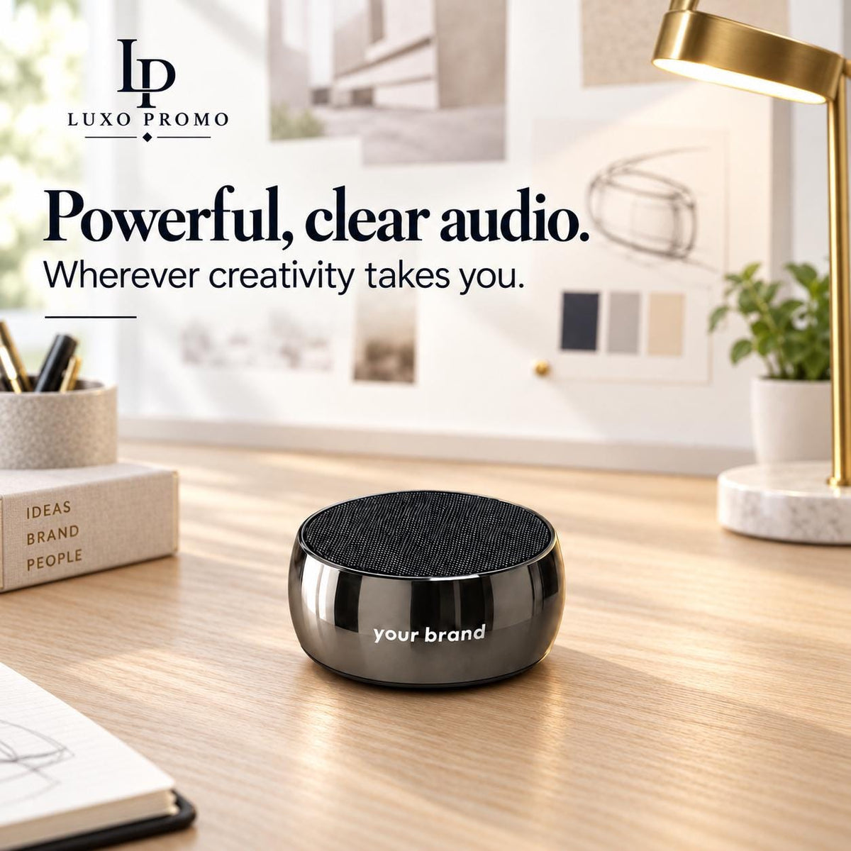 Personalized Titanium Bluetooth Speaker, Custom Laser Engraved Logo, Branded Corporate Gift for Employees and Clients