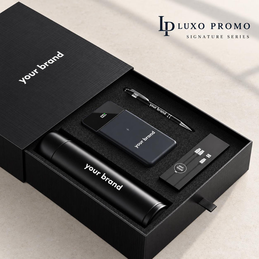 Personalized Signature Corporate Gift Box, Custom Logo Smart Thermos, Titanium MagSafe Power Bank, Cable and Pen, Executive Employee Gift
