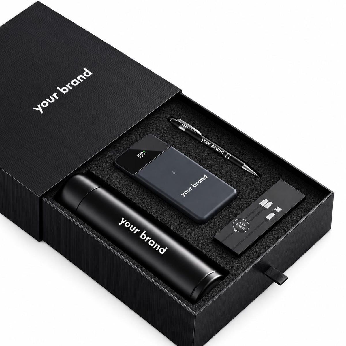 Personalized Signature Corporate Gift Box, Custom Logo Smart Thermos, Titanium MagSafe Power Bank, Cable and Pen, Executive Employee Gift