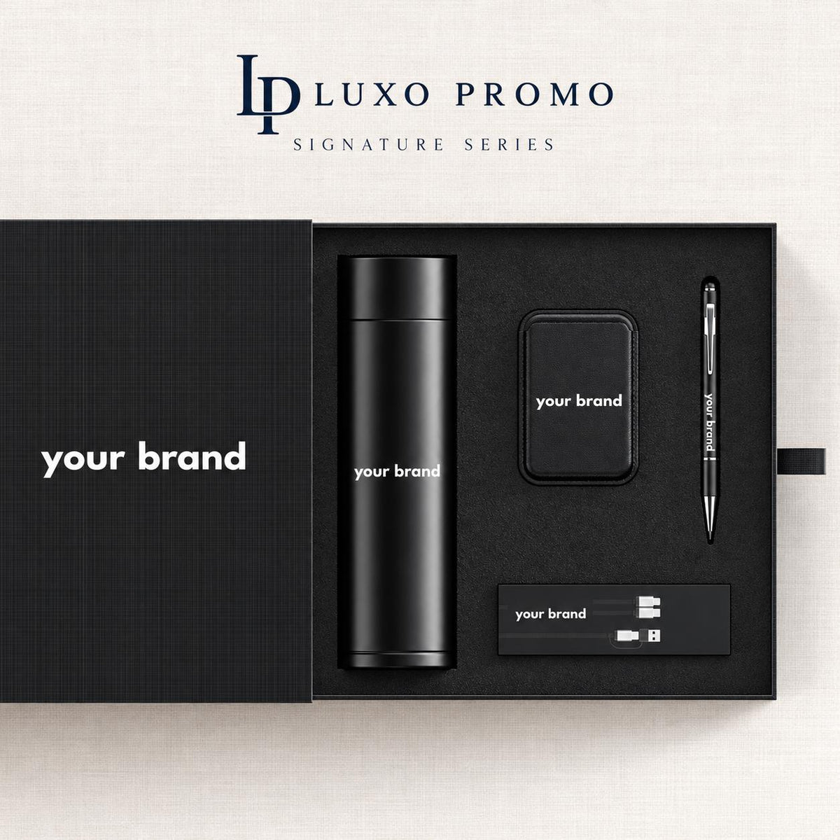 Personalized Signature Corporate Gift Box, Custom Logo Smart Thermos, MagSafe Power Bank, Light-Up Cable and Stylus Pen, Employee Gift