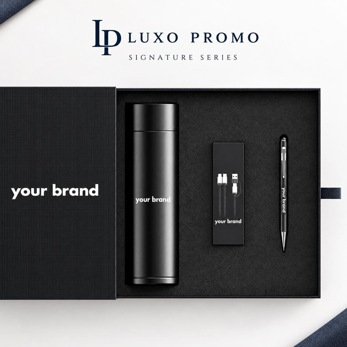 Personalized Corporate Gift Box, Custom Logo 18oz Tumbler, Light-Up 3-in-1 Charging Cable & Stylus Pen, Employee Welcome Gift