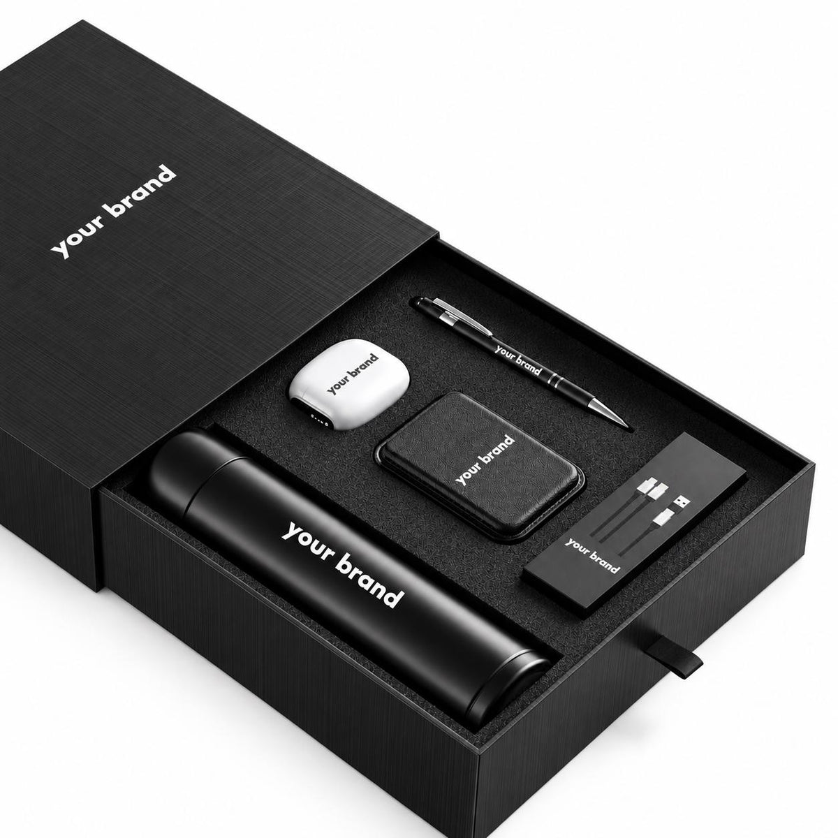Personalized Executive Corporate Gift Box, Custom Logo Smart Thermos, ANC Earbuds, MagSafe Wallet, Charging Cable & Stylus Pen