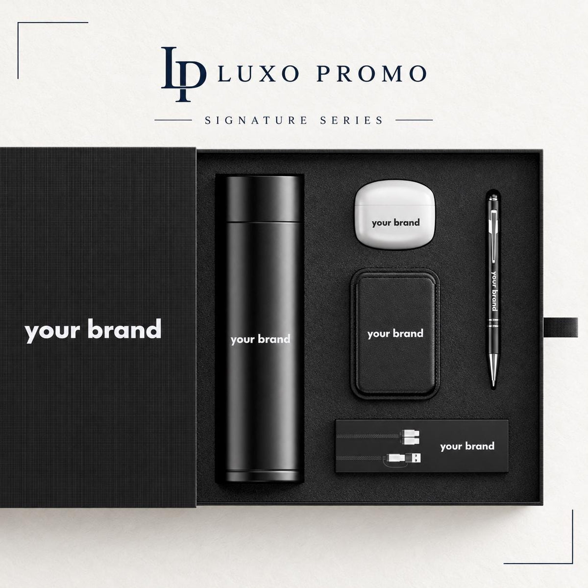 Personalized Executive Corporate Gift Box, Custom Logo Smart Thermos, ANC Earbuds, MagSafe Wallet, Charging Cable & Stylus Pen