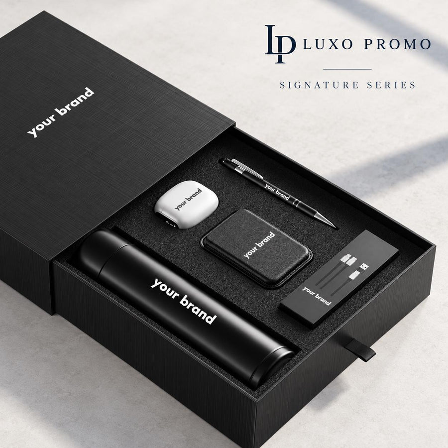Personalized Executive Corporate Gift Box, Custom Logo Smart Thermos, ANC Earbuds, MagSafe Wallet, Charging Cable & Stylus Pen
