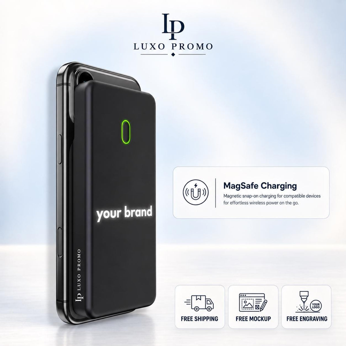 Personalized MagSafe Power Bank, Custom Light-Up Logo Charger, Corporate Gift, Bulk Branded 10000mAh Charger