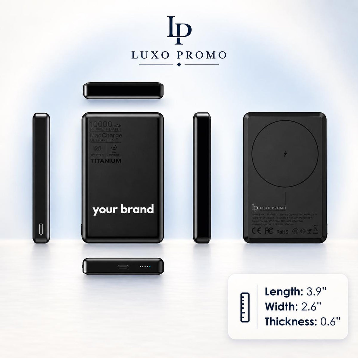 Personalized Titanium MagSafe Power Bank, Custom Logo Charger, Corporate Gift, Bulk Branded 10000mAh Charger