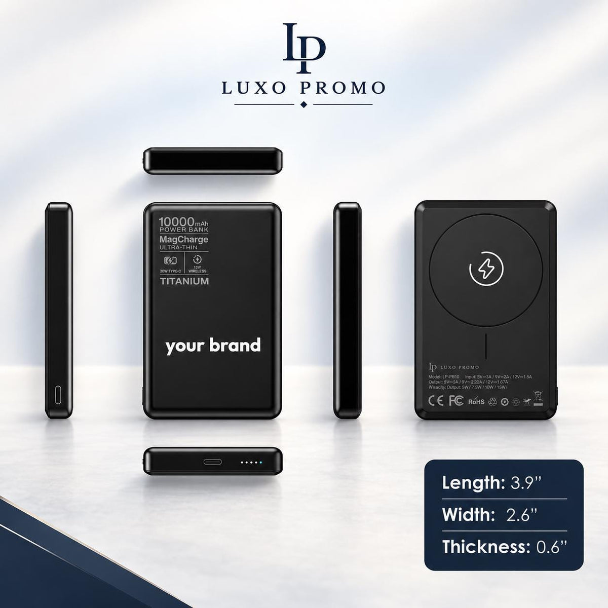 Personalized Titanium MagSafe Power Bank, Custom Logo Charger, Corporate Gift, Bulk Branded 10000mAh Charger