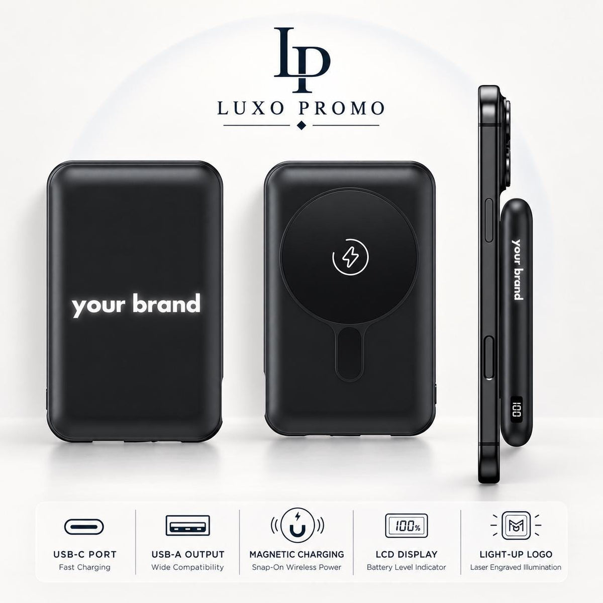 Personalized Light-Up MagSafe Power Bank, Custom Logo Charger, Corporate Gift, Branded 10000mAh Portable Charger